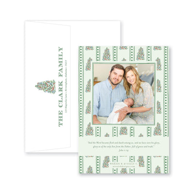 Adorned Tree Bordered Vertical Christmas Card