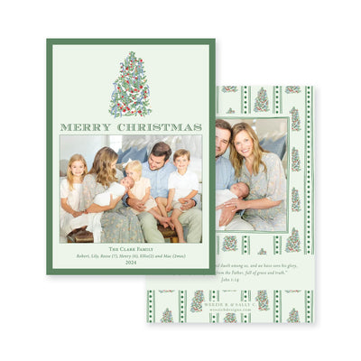 Adorned Tree Bordered Vertical Christmas Card