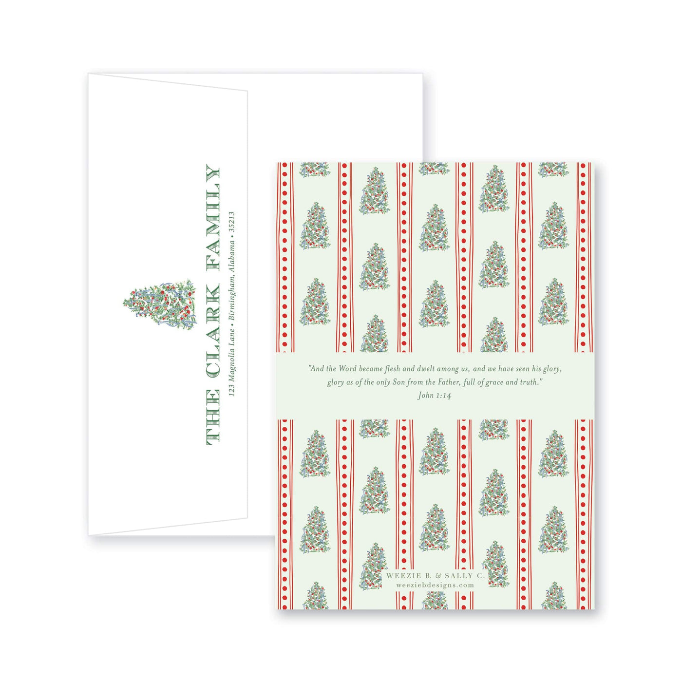 Adorned Tree Bordered Vertical Christmas Card