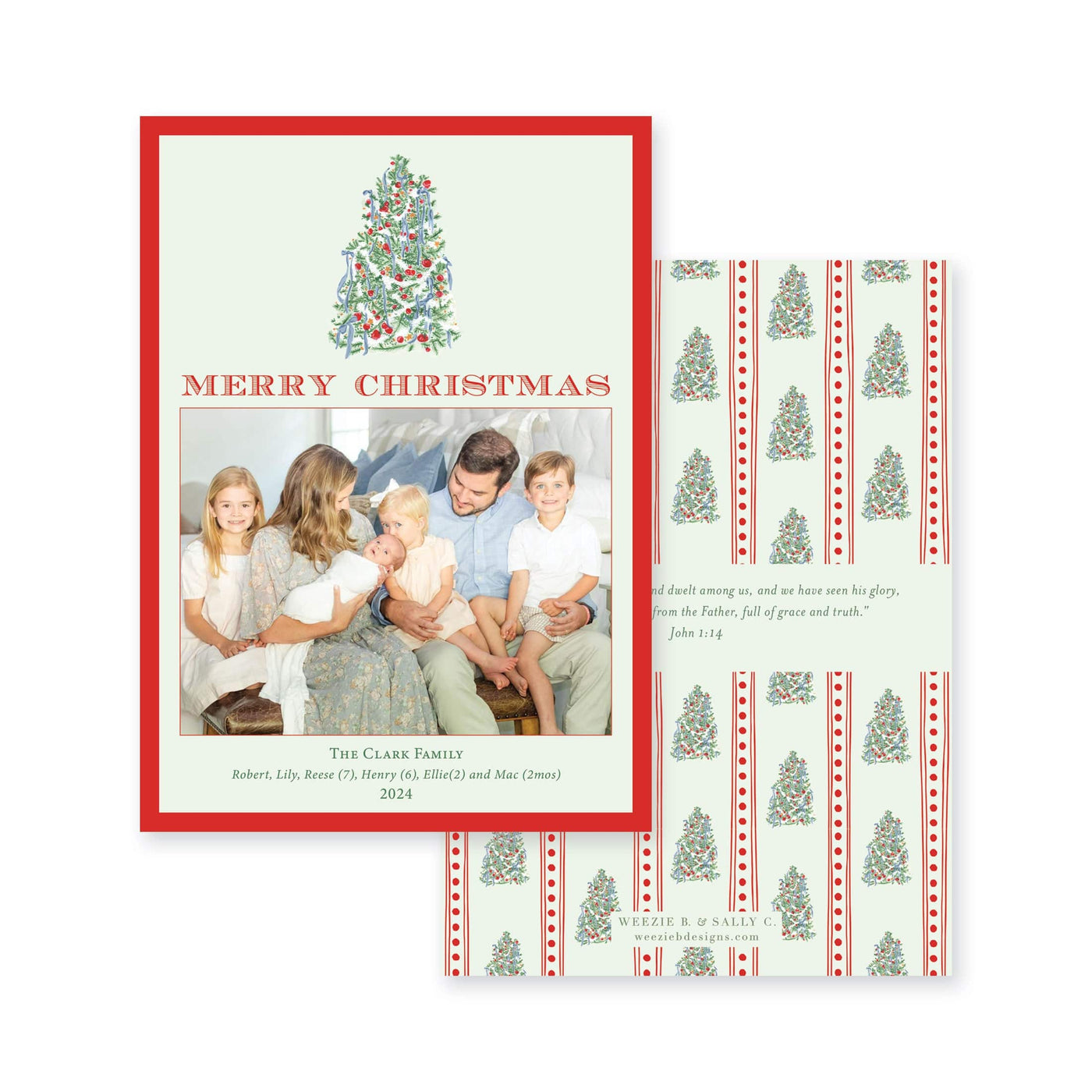 Adorned Tree Bordered Vertical Christmas Card