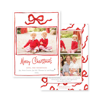 Bouncing Bow Multiphoto Vertical Christmas Card