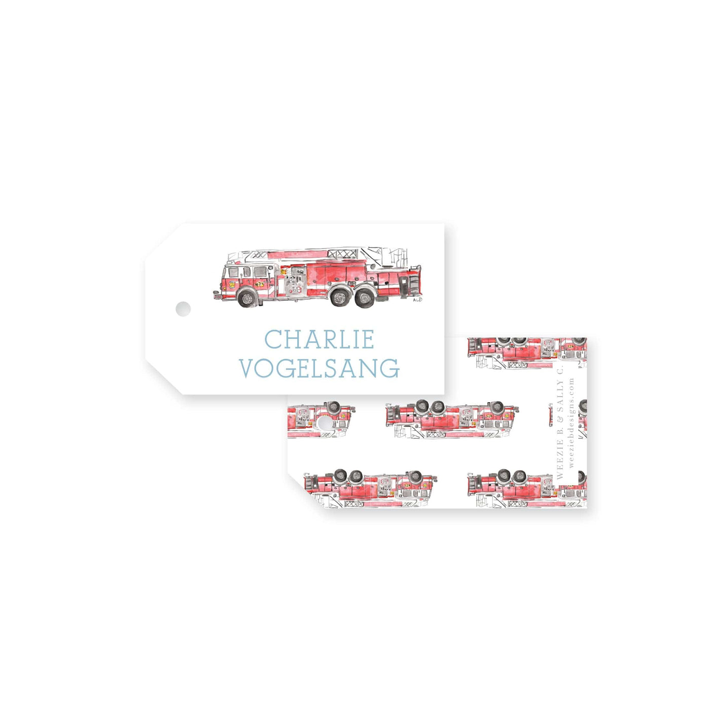 Fire Truck Watercolor Gift Tag