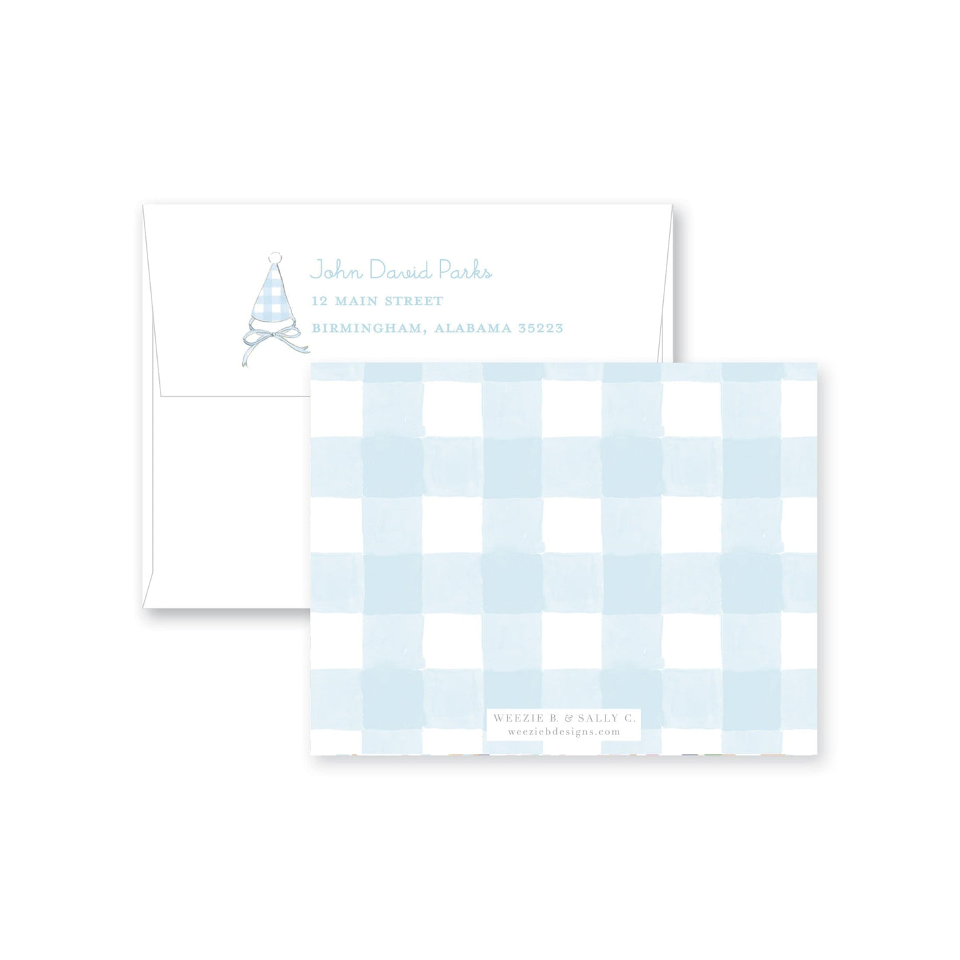 Gingham Party Hats Flat Note Card
