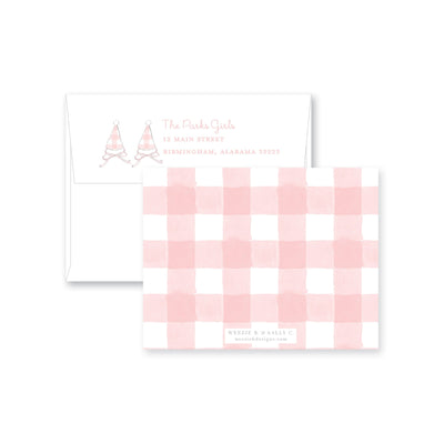 Gingham Party Hats Flat Note Card