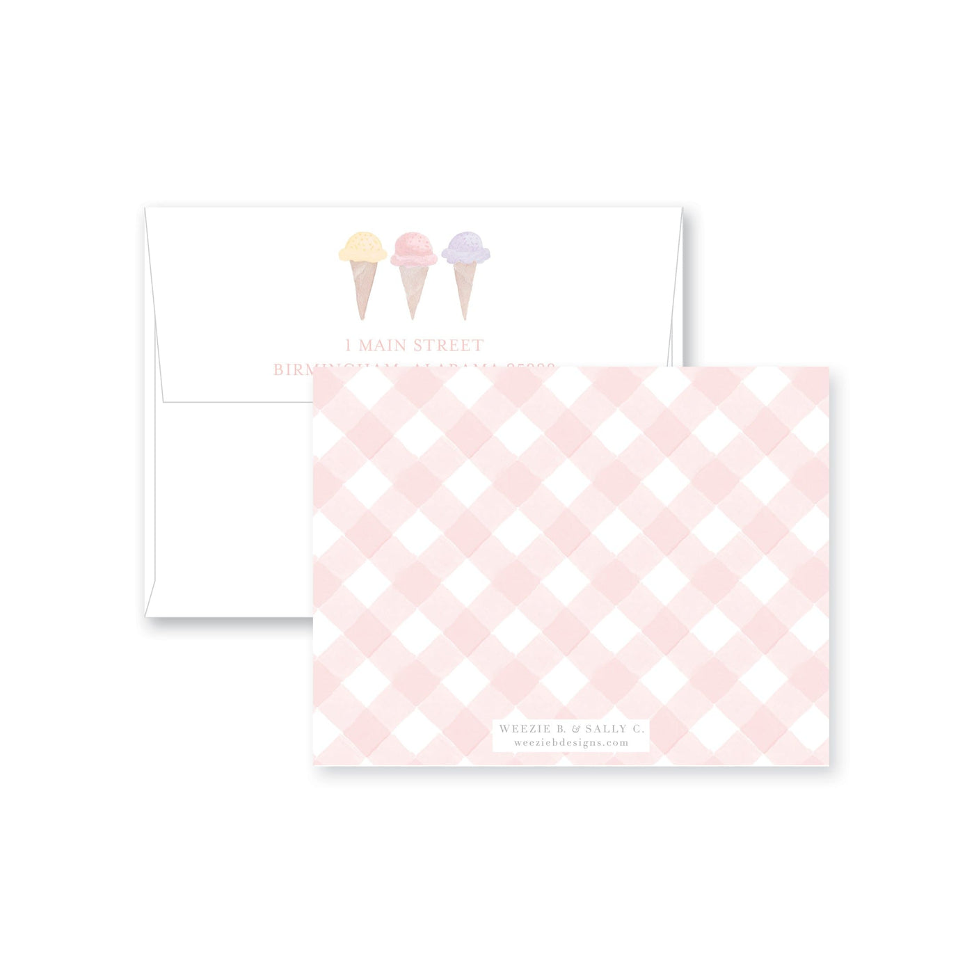 Ice Cream Watercolor Flat Note Card