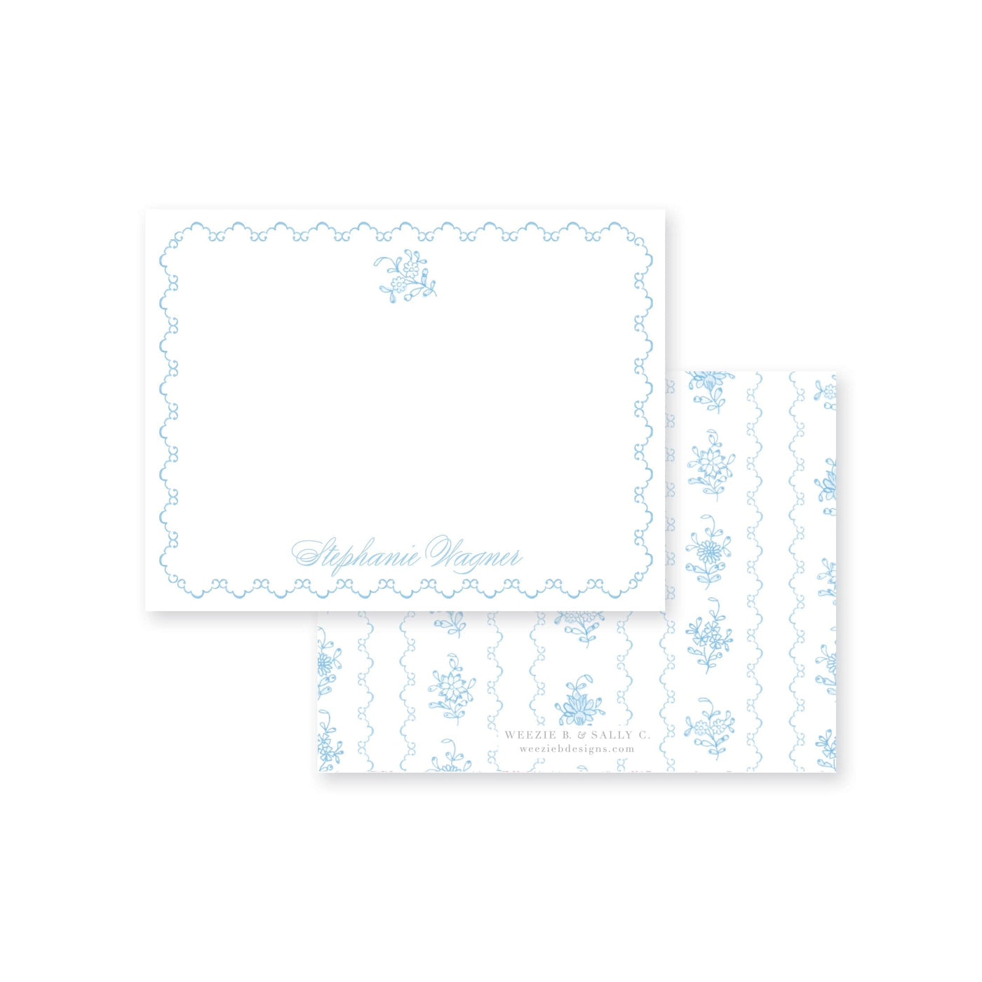 Intricate Scallop Border Floral Flat Note Card