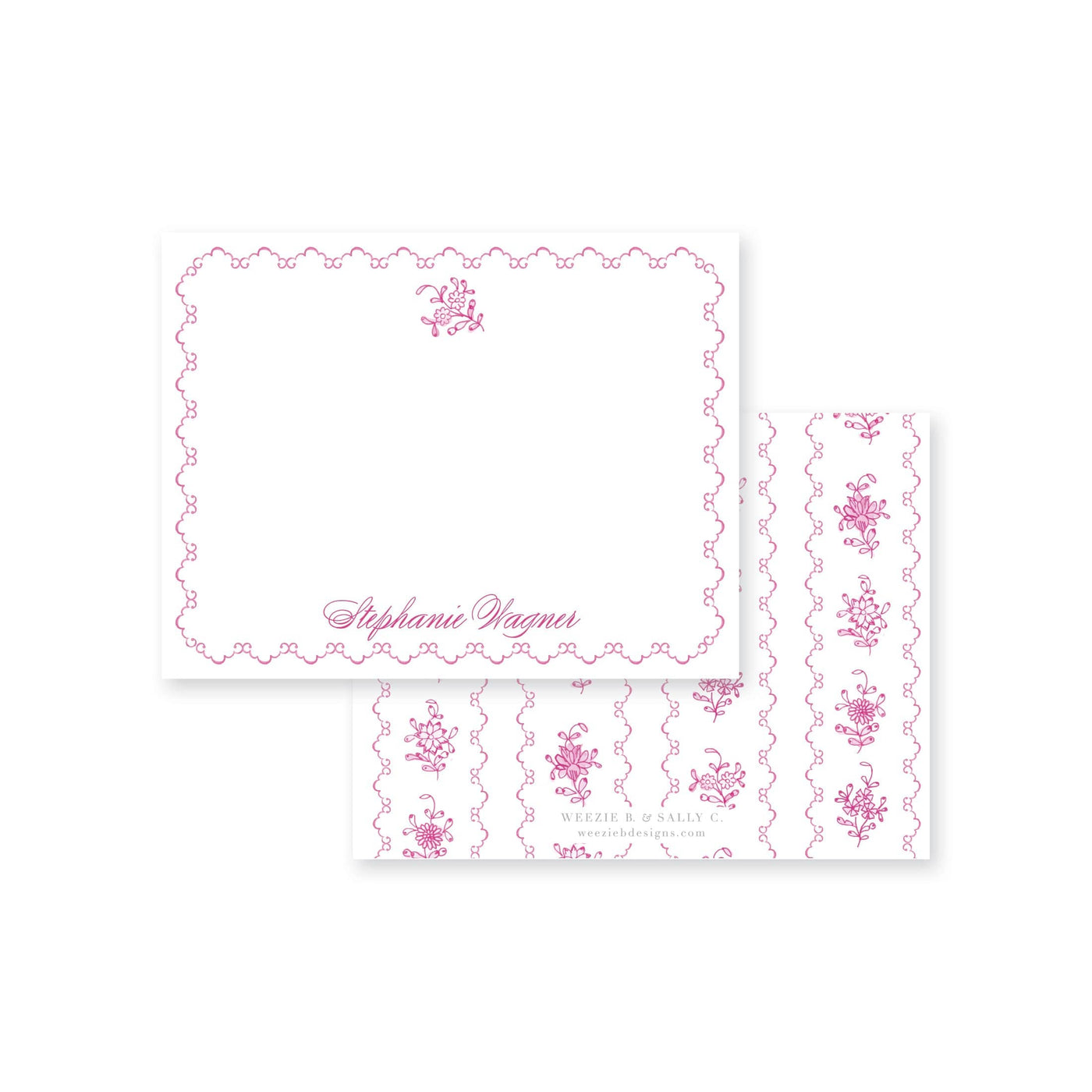 Intricate Scallop Border Floral Flat Note Card