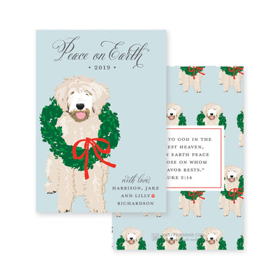 Illustrated Dog with Christmas Wreath