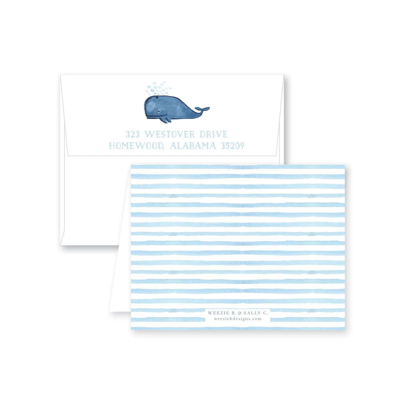 Whale Watercolor Folded Note Card