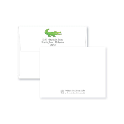 Weezie B. Designs | Watercolor Alligator Personalized Flat Note Cards