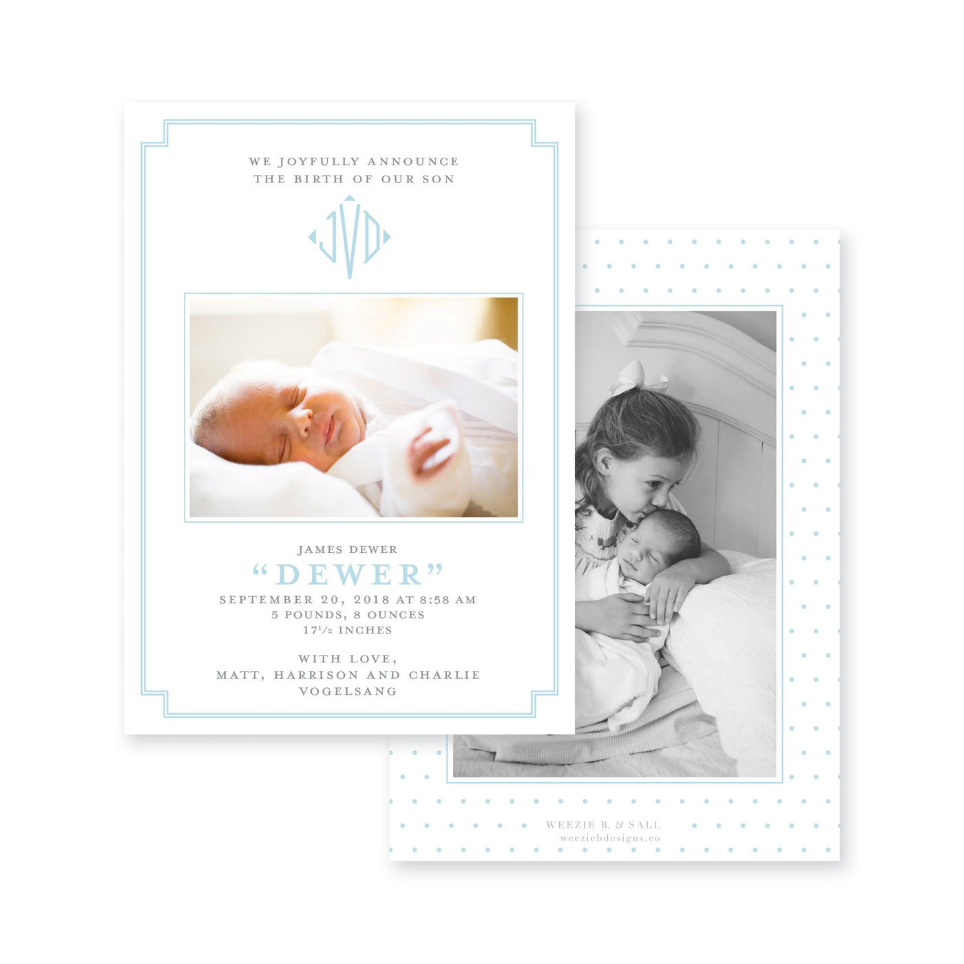 Double Border With Dots Birth Announcement