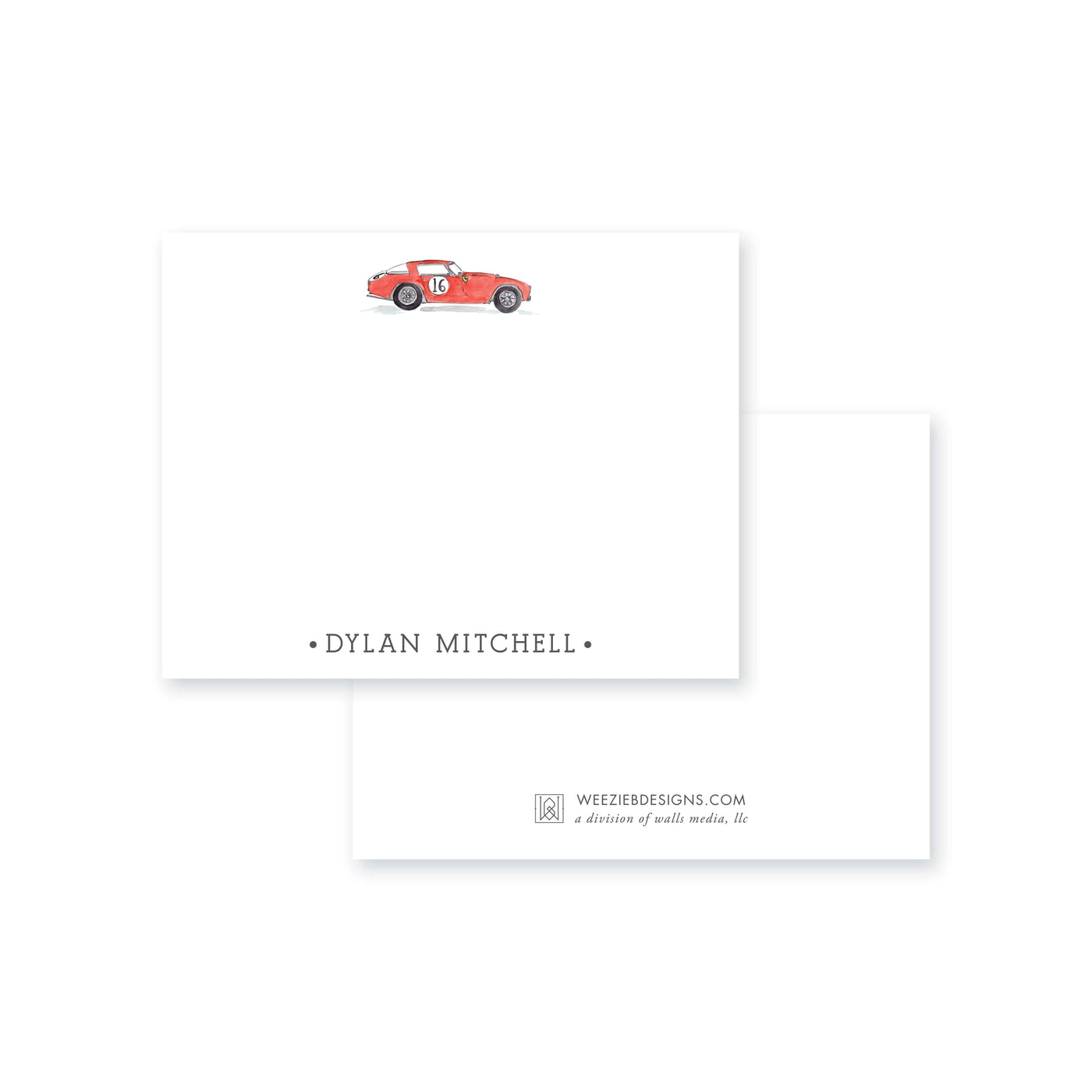 Weezie B. Designs | Watercolor Car Personalized Flat Note Cards