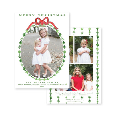 Dainty Greenery and Bow Vertical Christmas Card