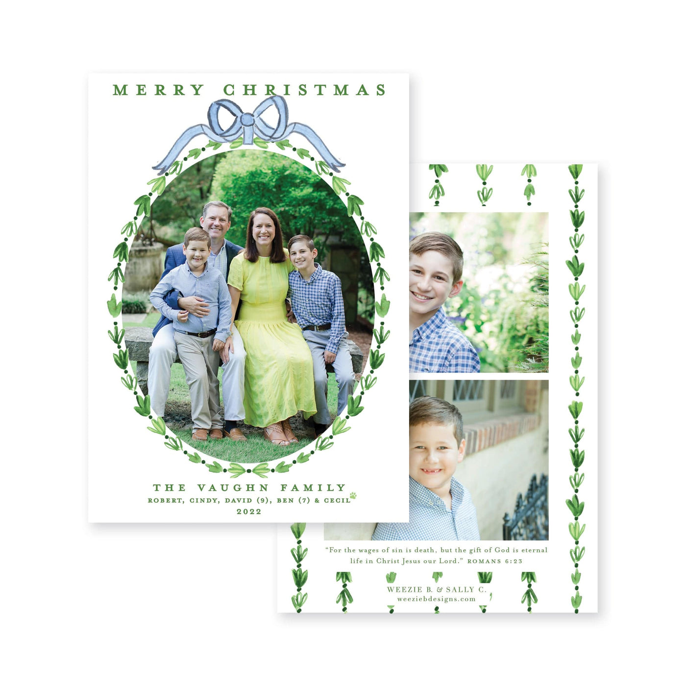 Dainty Greenery and Bow Vertical Christmas Card