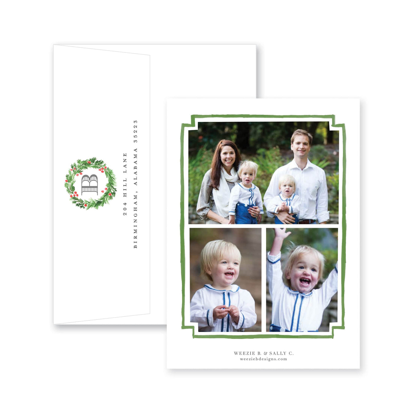Evergreen Wreath with Berries Christmas Card