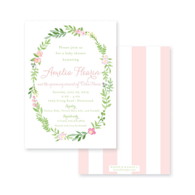 Weezie B. Designs | Floral Wreath Baby Shower Invitation