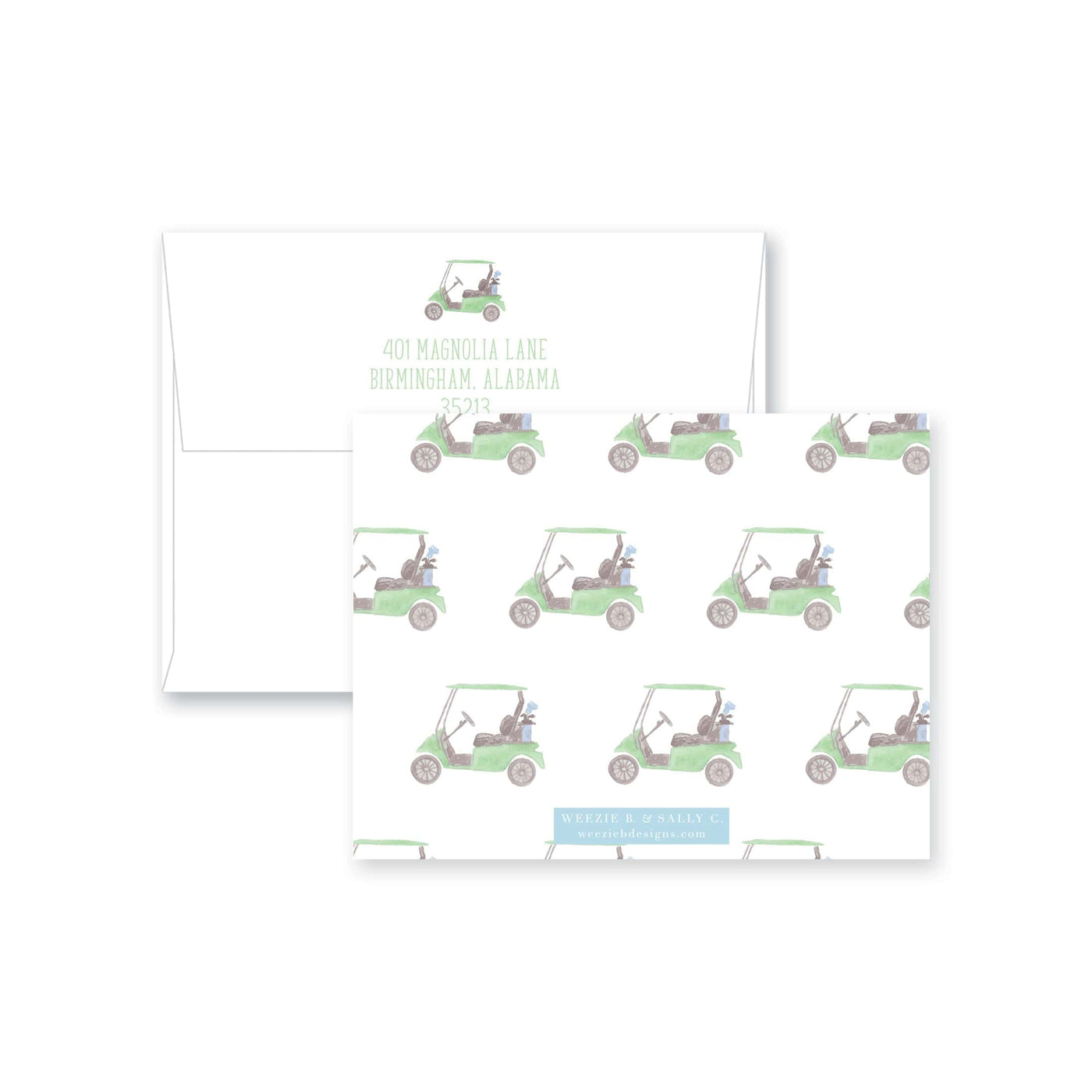Watercolor Golf Cart Fill-In Flat Note Card
