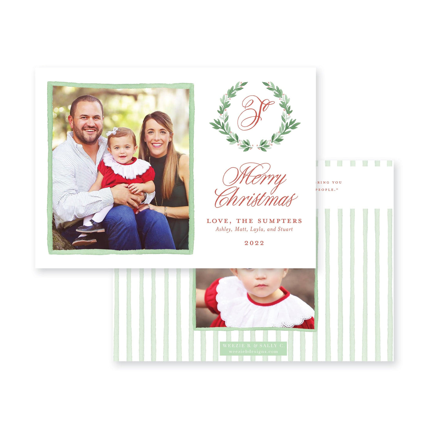 Holly Wreath Horizontal Christmas Card