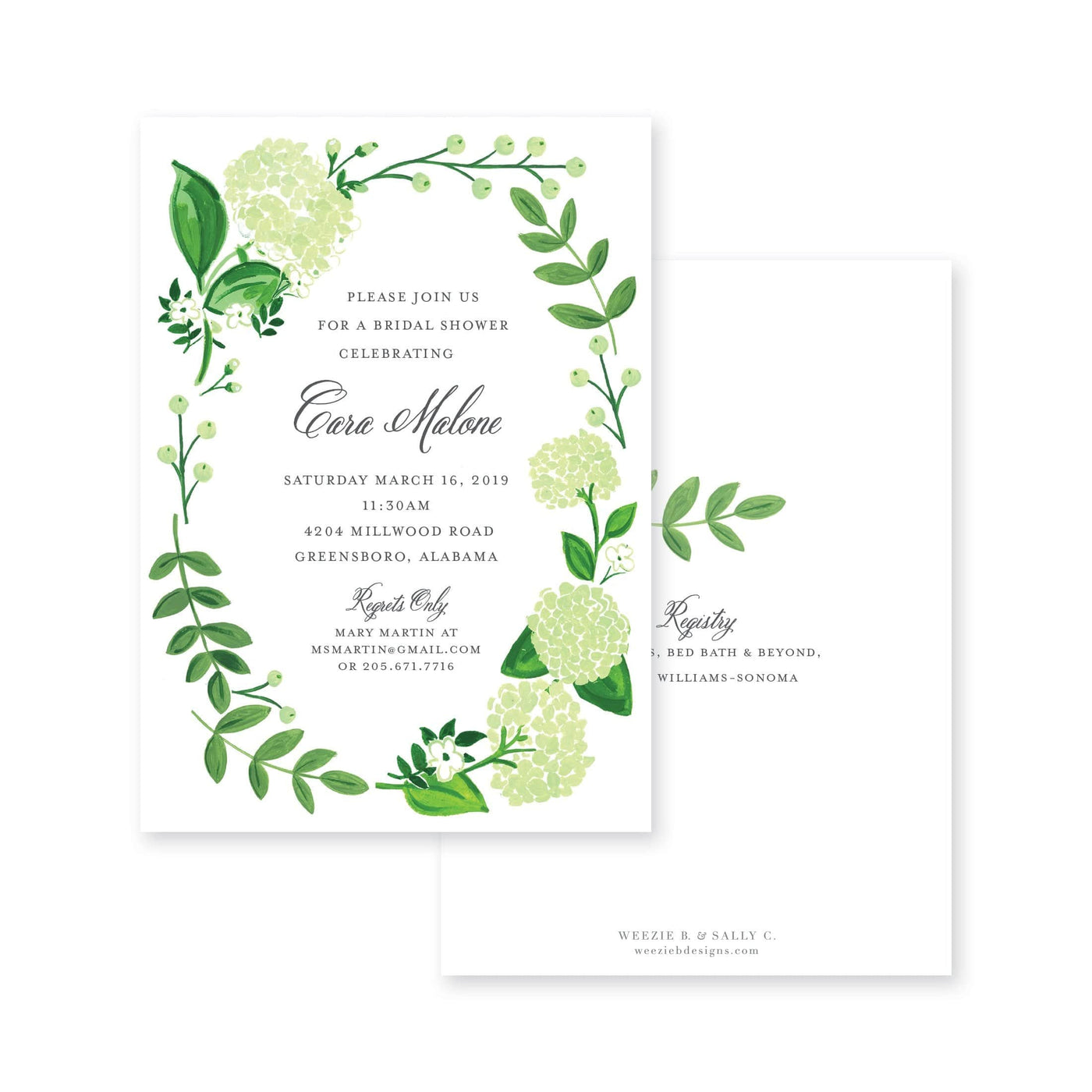 Weezie B. Designs | Hydrangea Garden Florals Bridal Shower Invitation