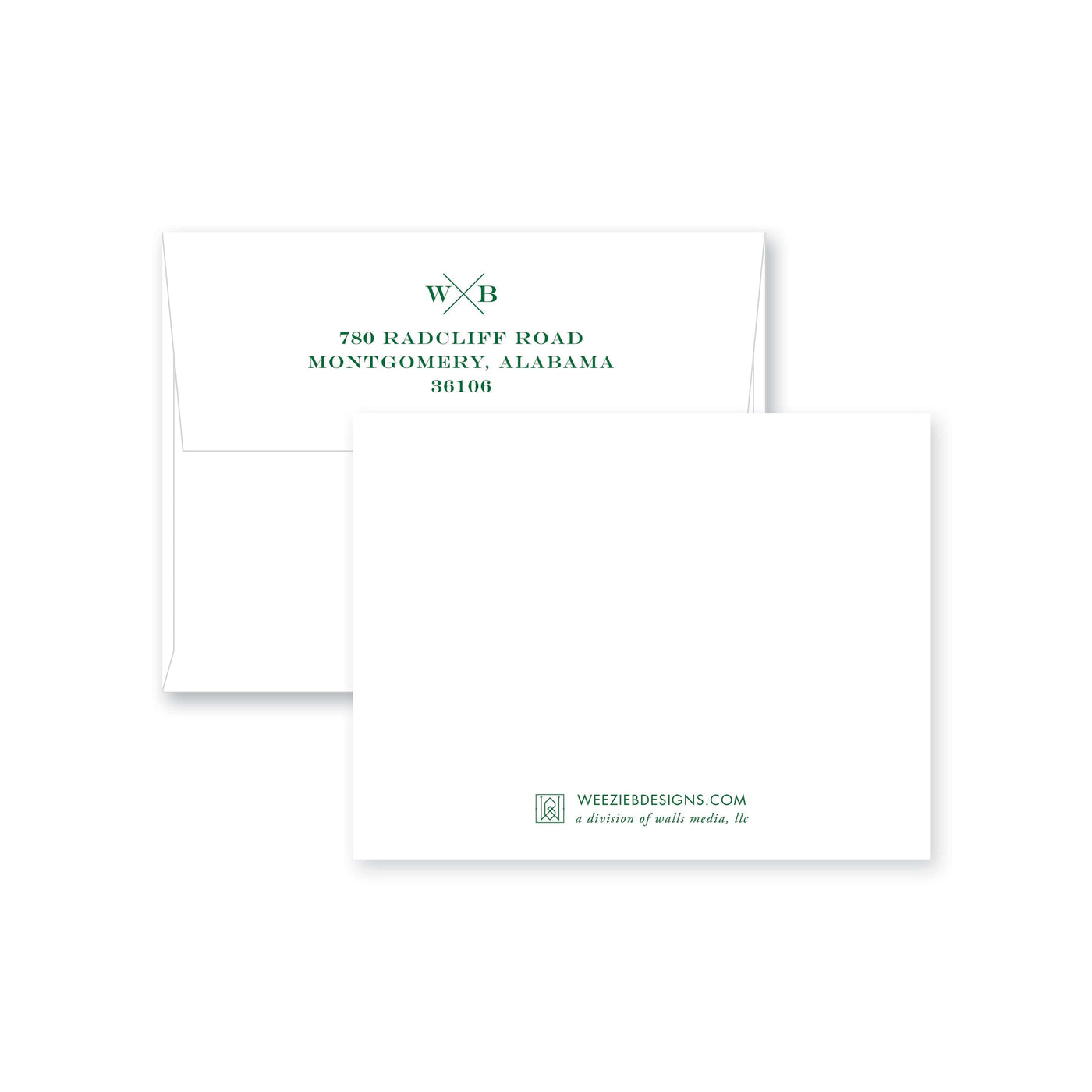 Weezie B. Designs | Block X Monogram Flat Note Card