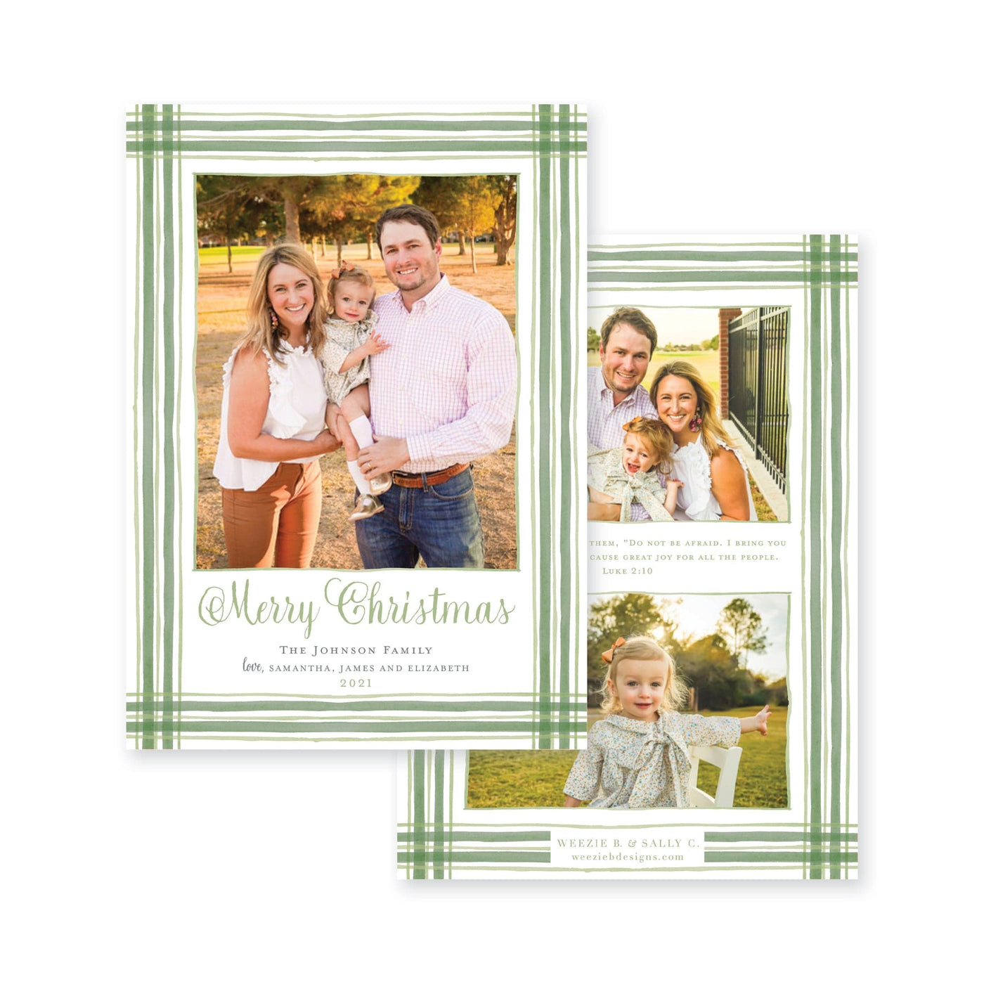 Watercolor Plaid Vertical Frame Christmas Card