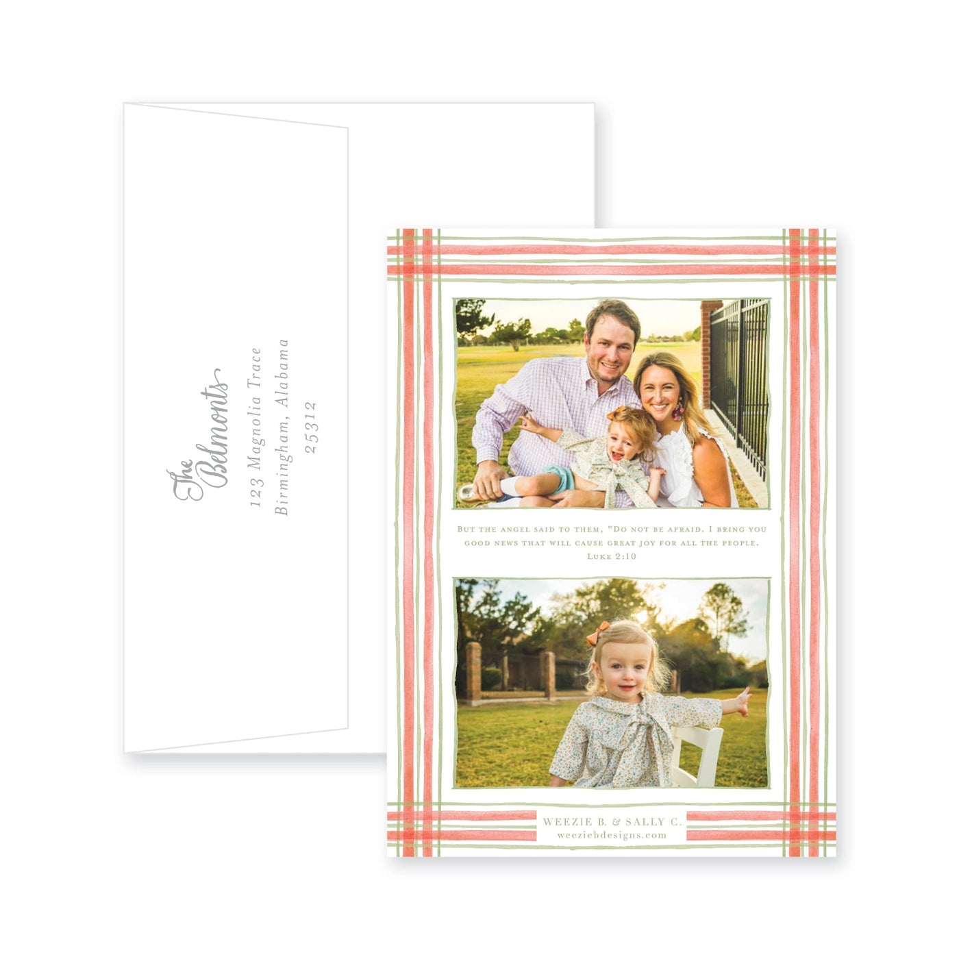 Watercolor Plaid Vertical Frame Christmas Card