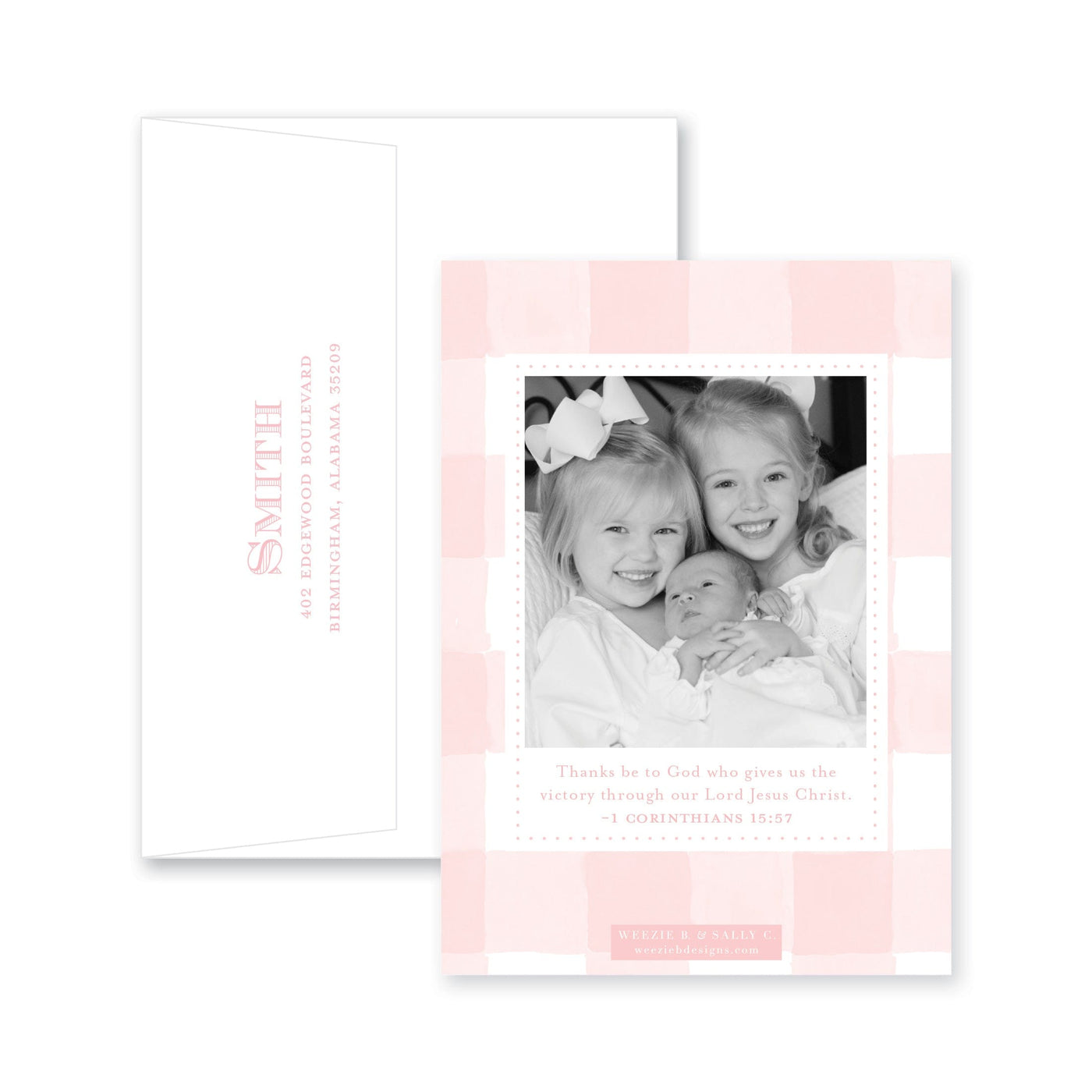 Weezie B. Designs | Solid Hues With Gingham Birth Announcement