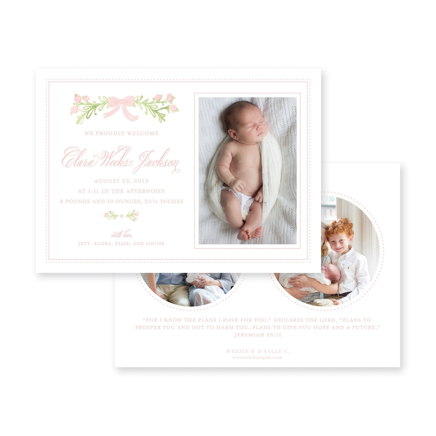 Weezie B. Designs | Sweet Watercolor Laurel Birth Announcement