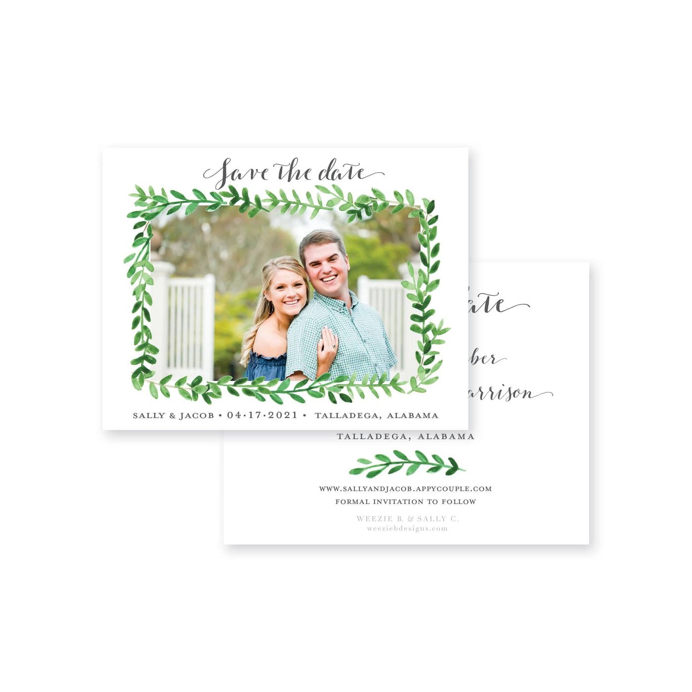 Weezie B. Designs | Watercolor Greenery with Photo Save-the-Date