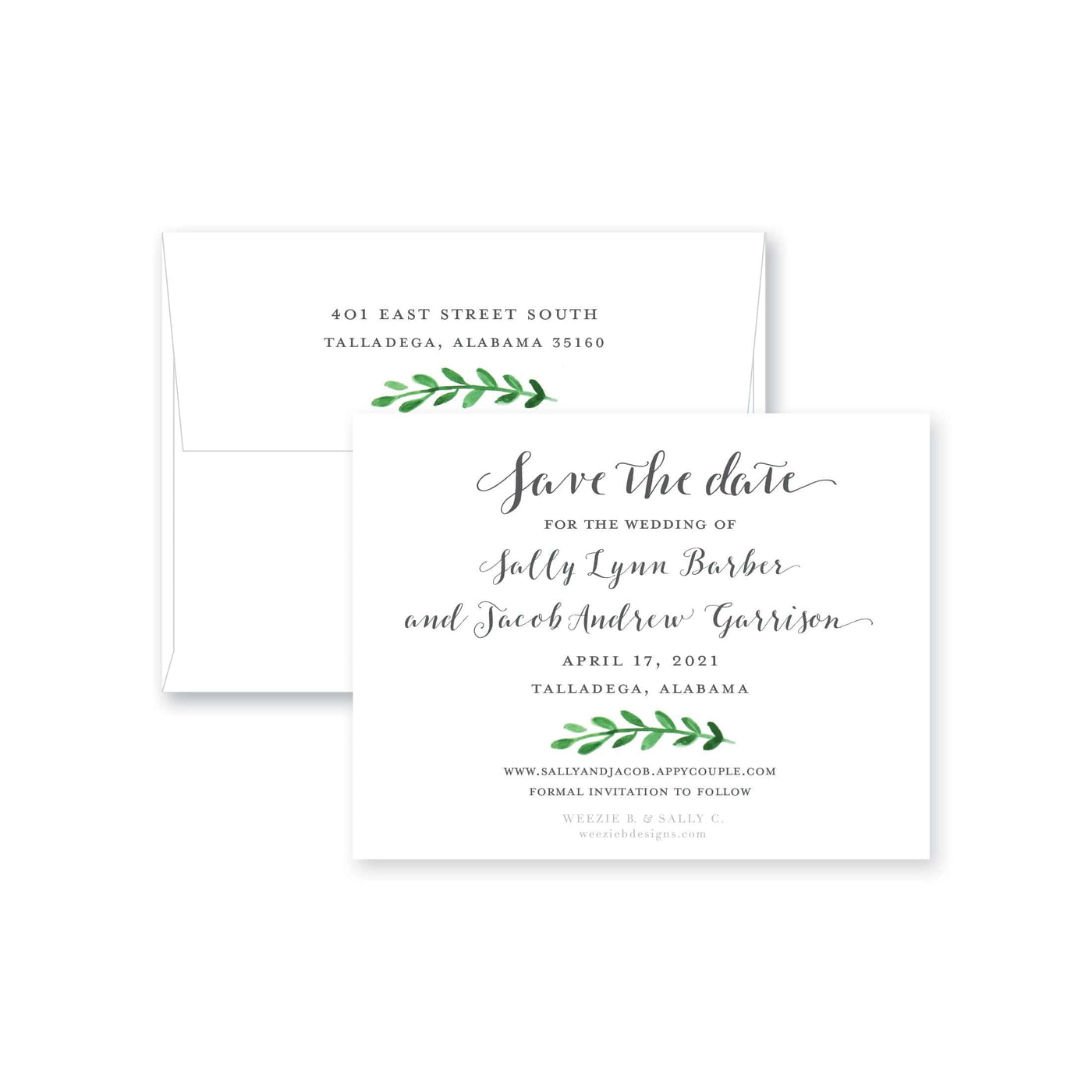 Weezie B. Designs | Watercolor Greenery with Photo Save-the-Date