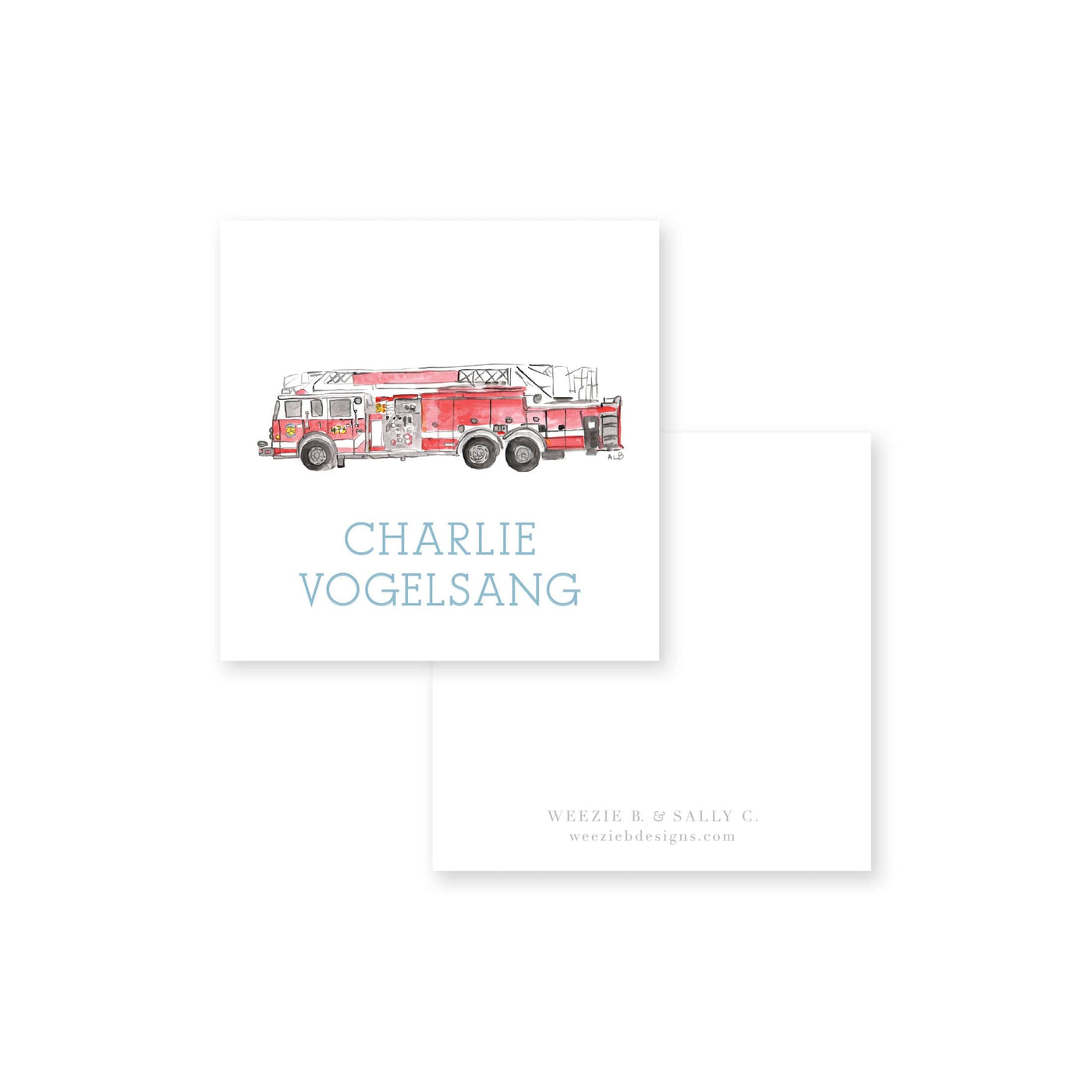 Fire Truck Watercolor Calling Card