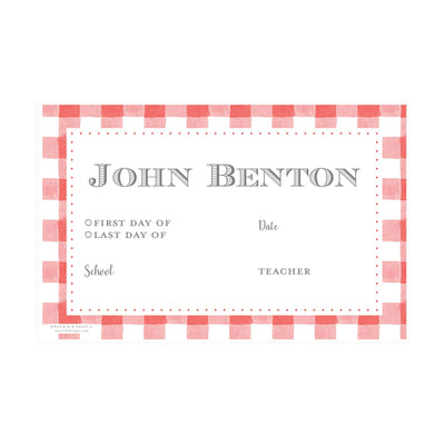 Simple Gingham Red First & Last Day Laminated Sign | Placemat