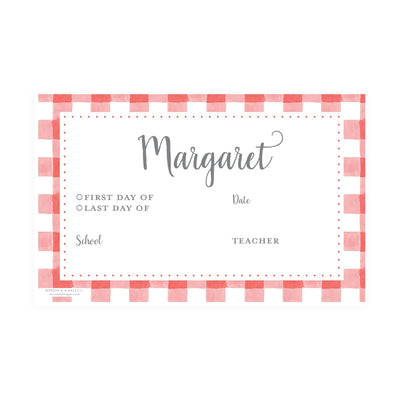 Simple Gingham Red First & Last Day Laminated Sign | Placemat