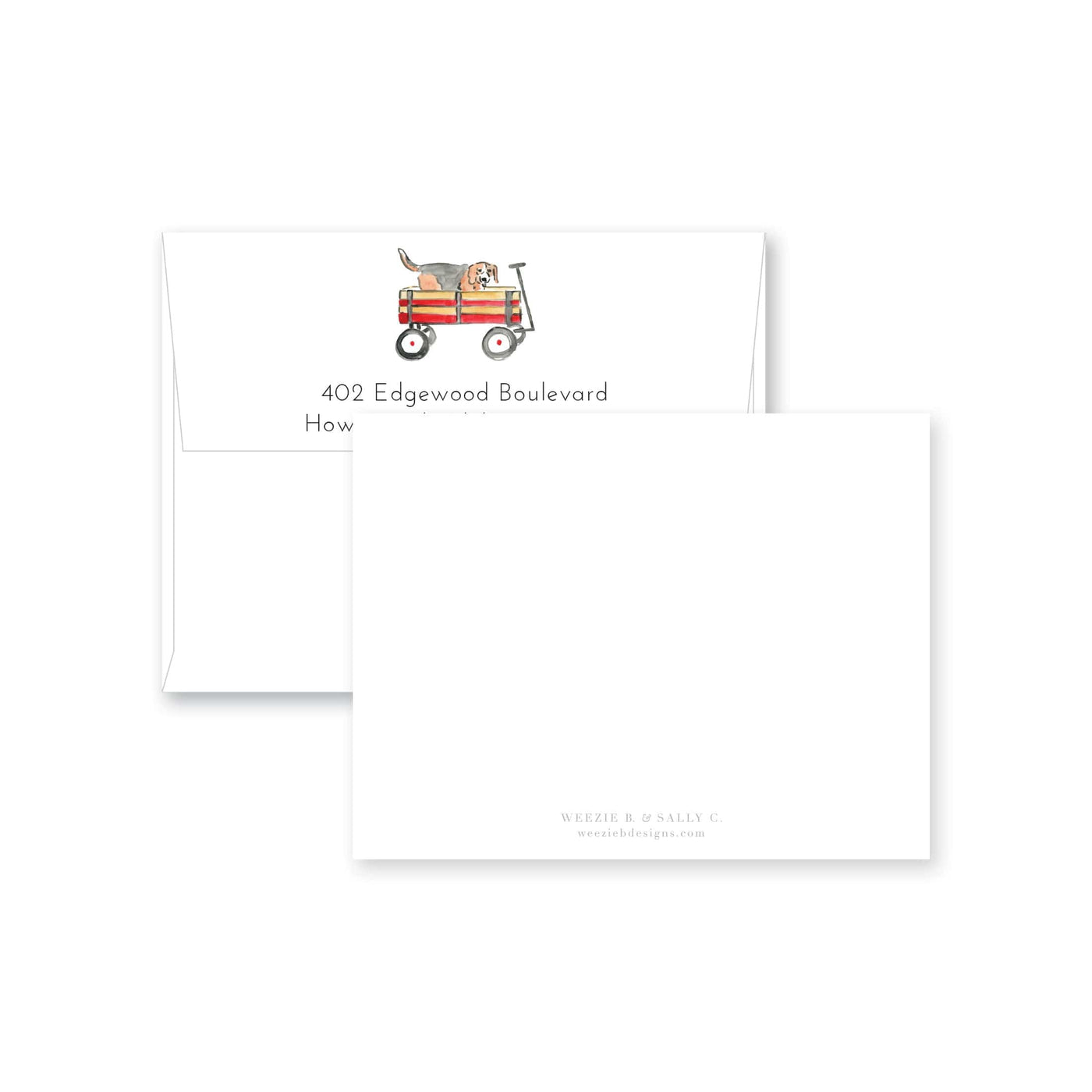 Beagle Wagon Ride Flat Note Card