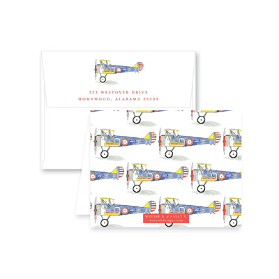 Biplane Watercolor Folded Note Card