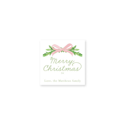 Evergreen Branch and Bow Christmas Stickers