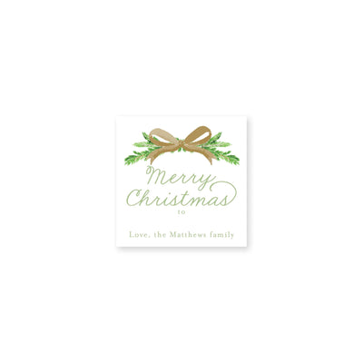 Evergreen Branch and Bow Christmas Stickers