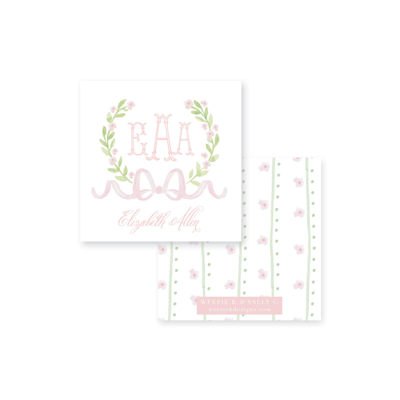 Sweet Watercolor Wreath and Bow Calling Card