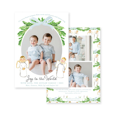Singing Angels Evergreen Branch Vertical Christmas Card
