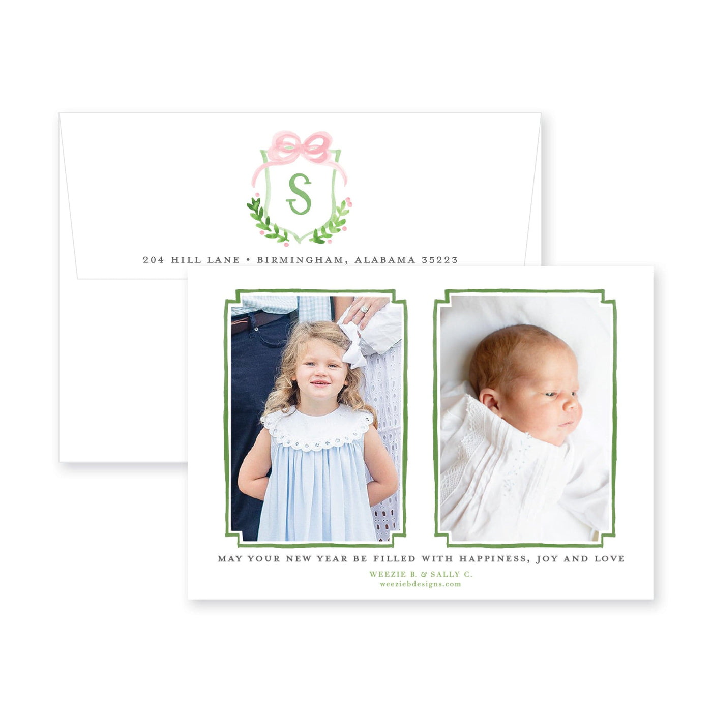 Crest With Big Bow Horizontal Christmas Card