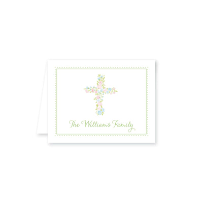 Watercolor Floral Cross in Pink & Blue Folded Note Card