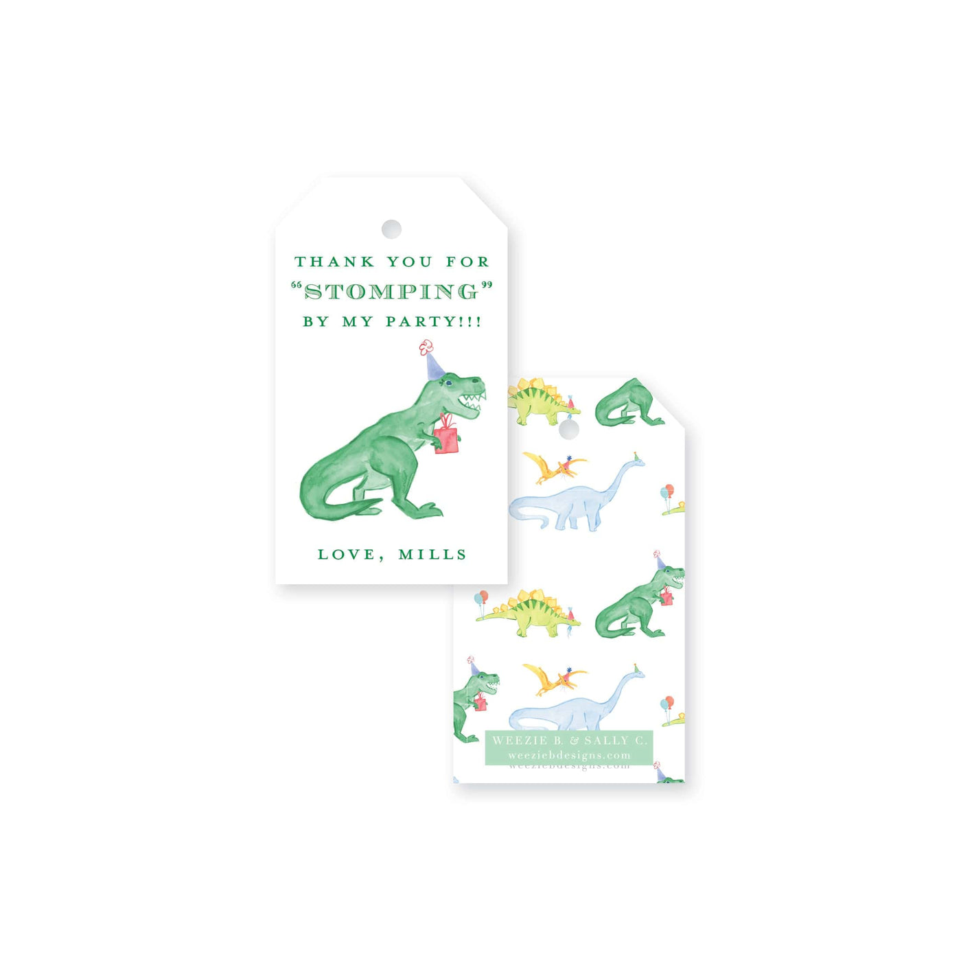Dinosaur In A Party Hat Gift Tag