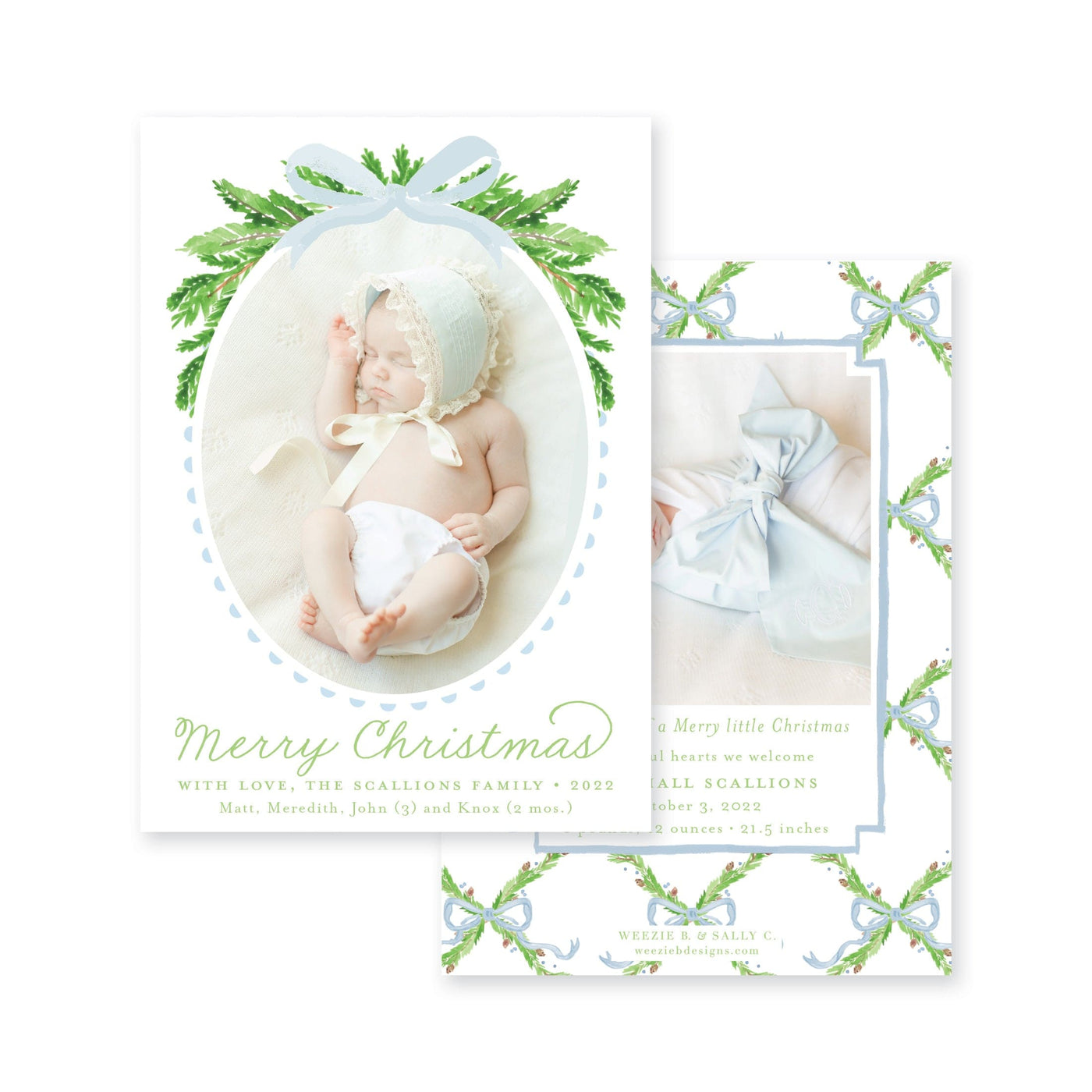 Evergreen Branch Birth Announcement Christmas Card