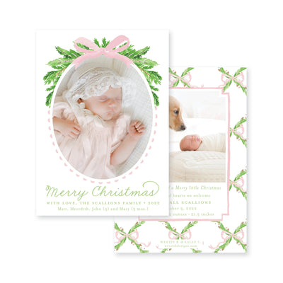 Evergreen Branch Birth Announcement Christmas Card