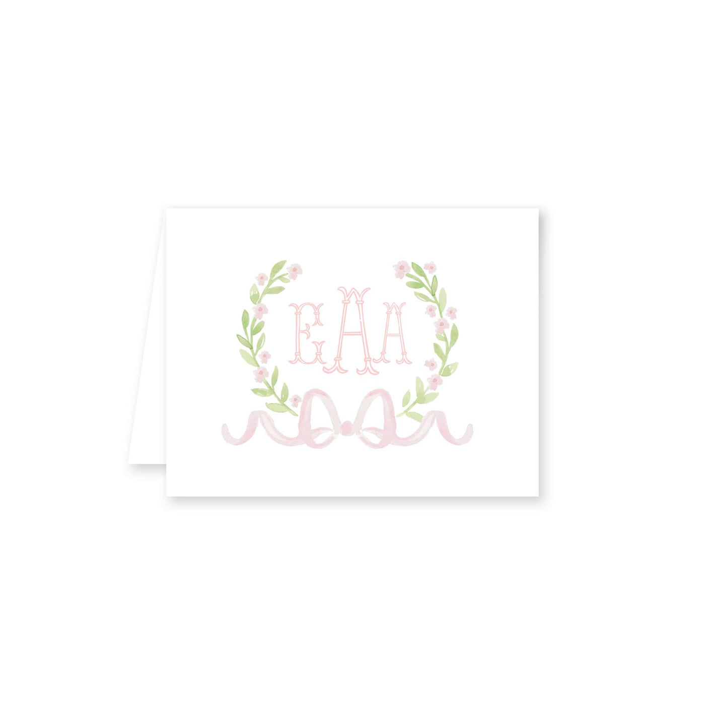 Sweet Watercolor Wreath and Bow Folded Note Card