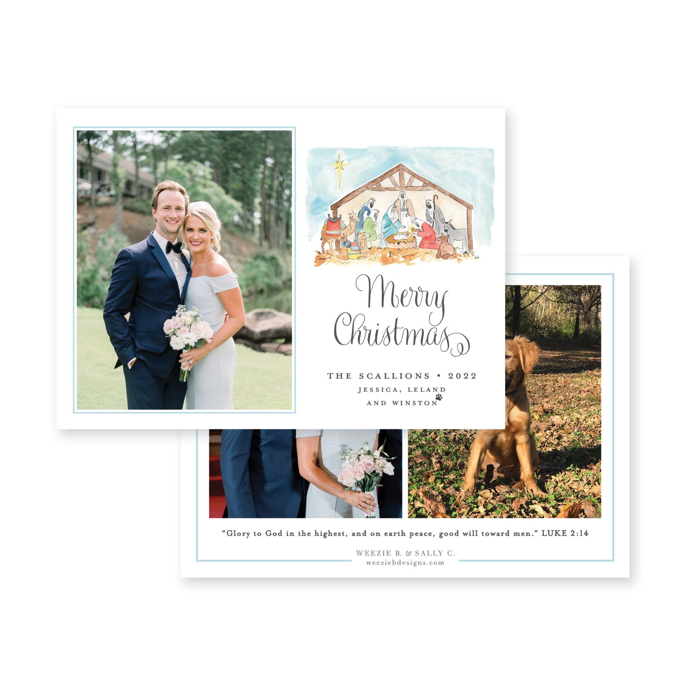 Watercolor Nativity Photo Horizontal Christmas Card