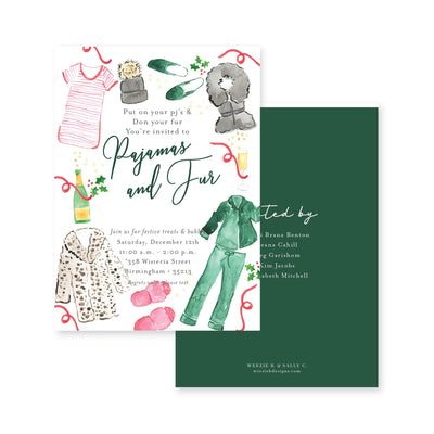 Pajamas and Fur Holiday Christmas Invitation