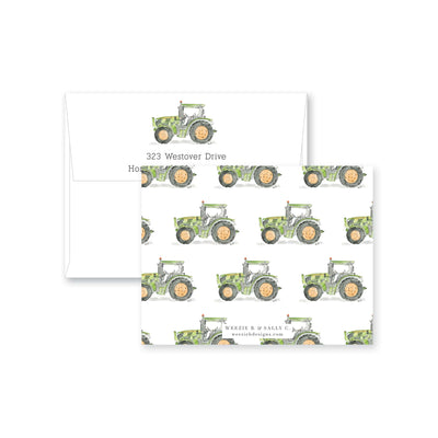 Tractor Watercolor Flat Note Card