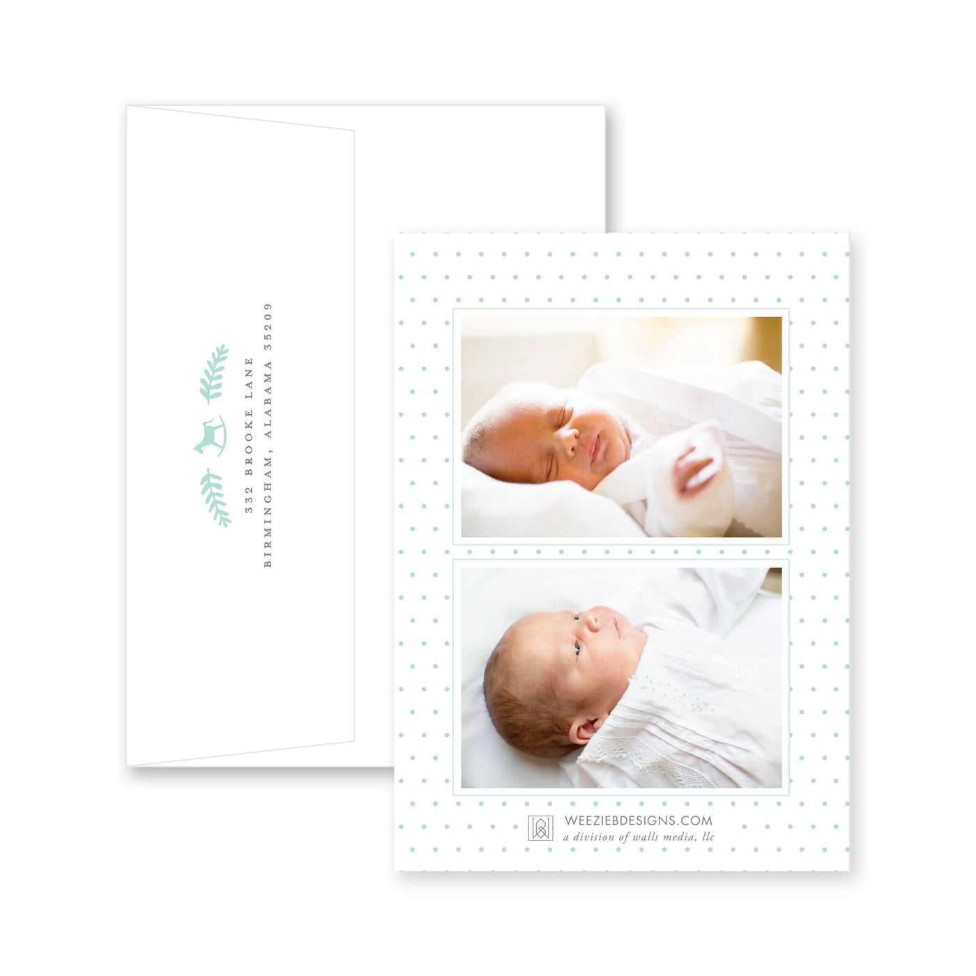 Weezie B. Designs |  Twin Classic Monogram Birth Announcement