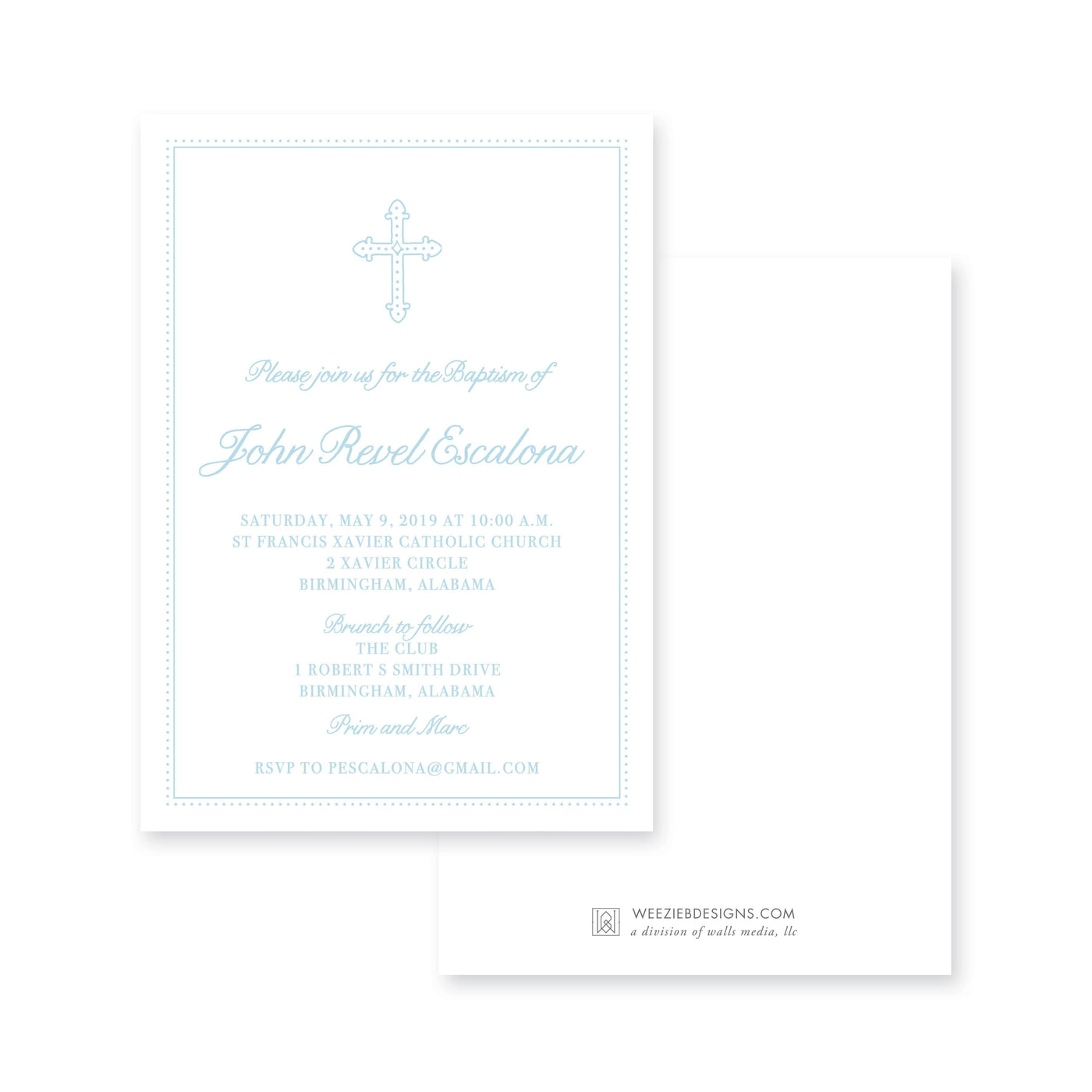 Weezie B. Designs | Sweet Dotted Cross Baptism Invitation